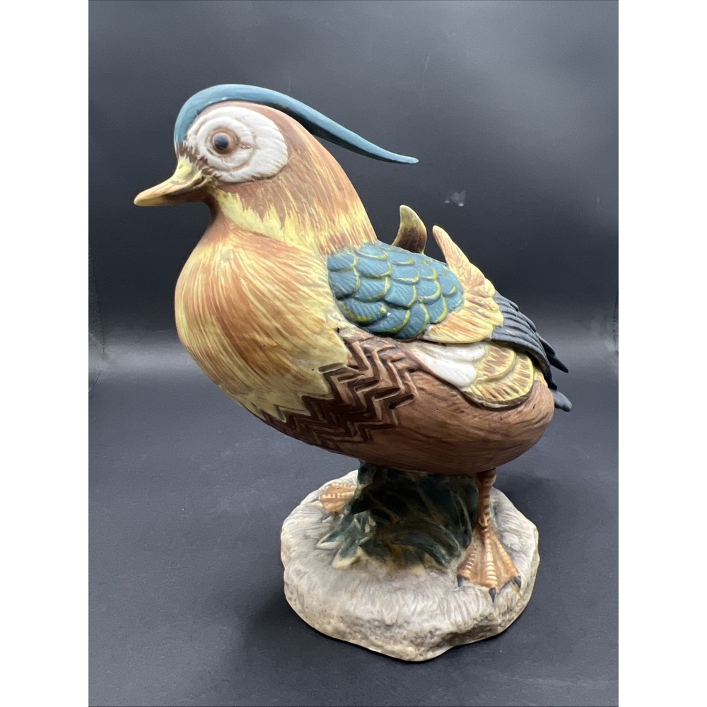Vintage Mottahedeh Mandarin Duck Bisque Porcelain Figurine Hand Painted Original